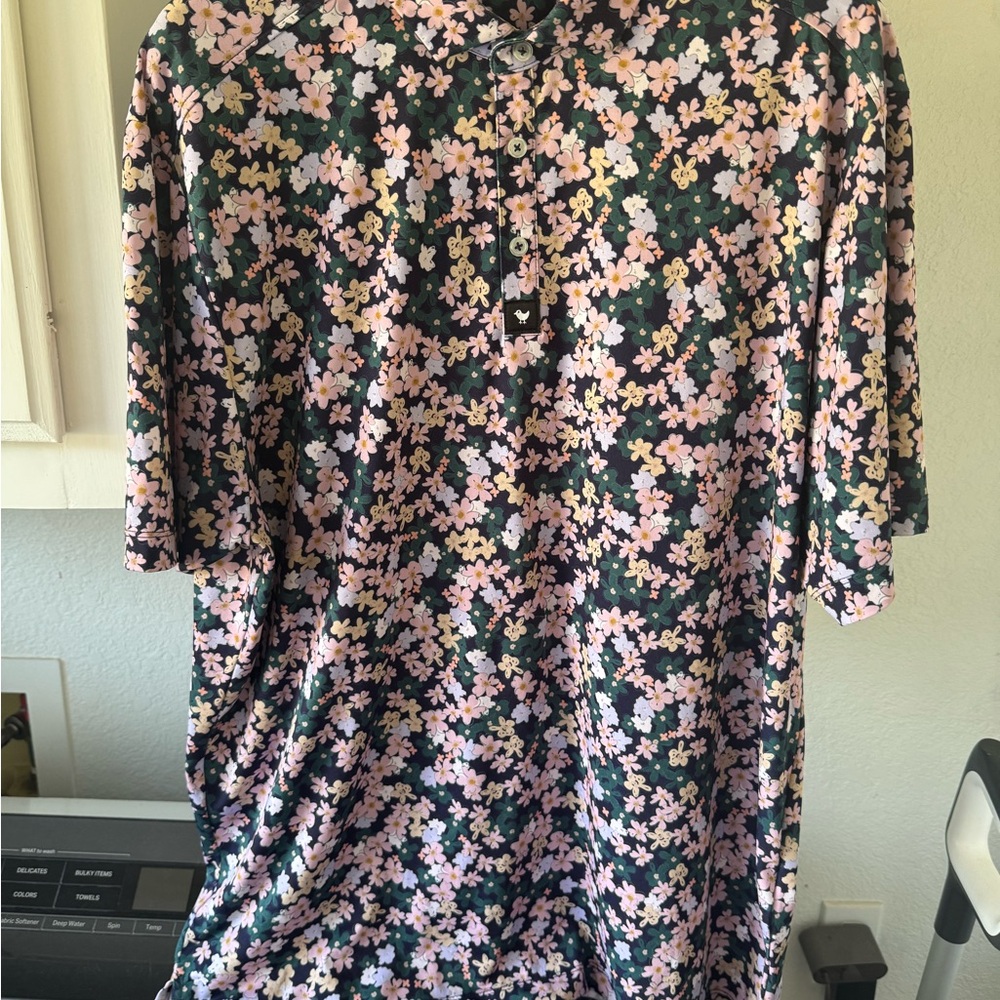 Bad Birdie Floral Polo Shirt - Pink and Green